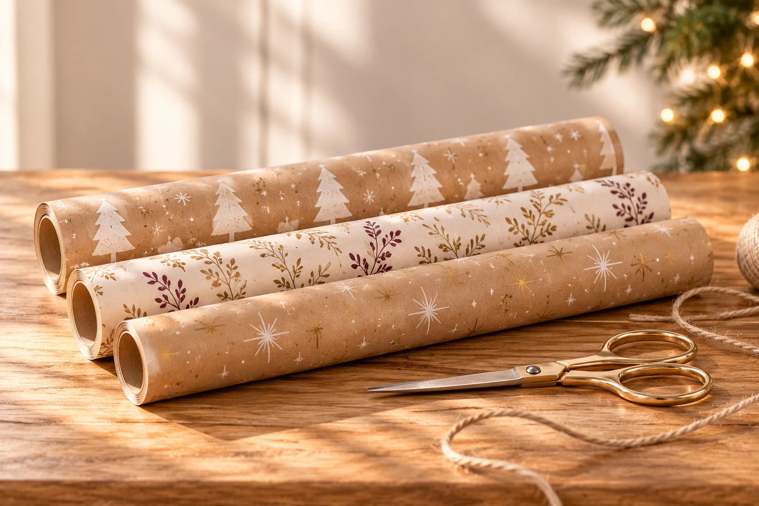 Kerstinpakmaterialen voor het feestelijk inpakken van kerstcadeaus