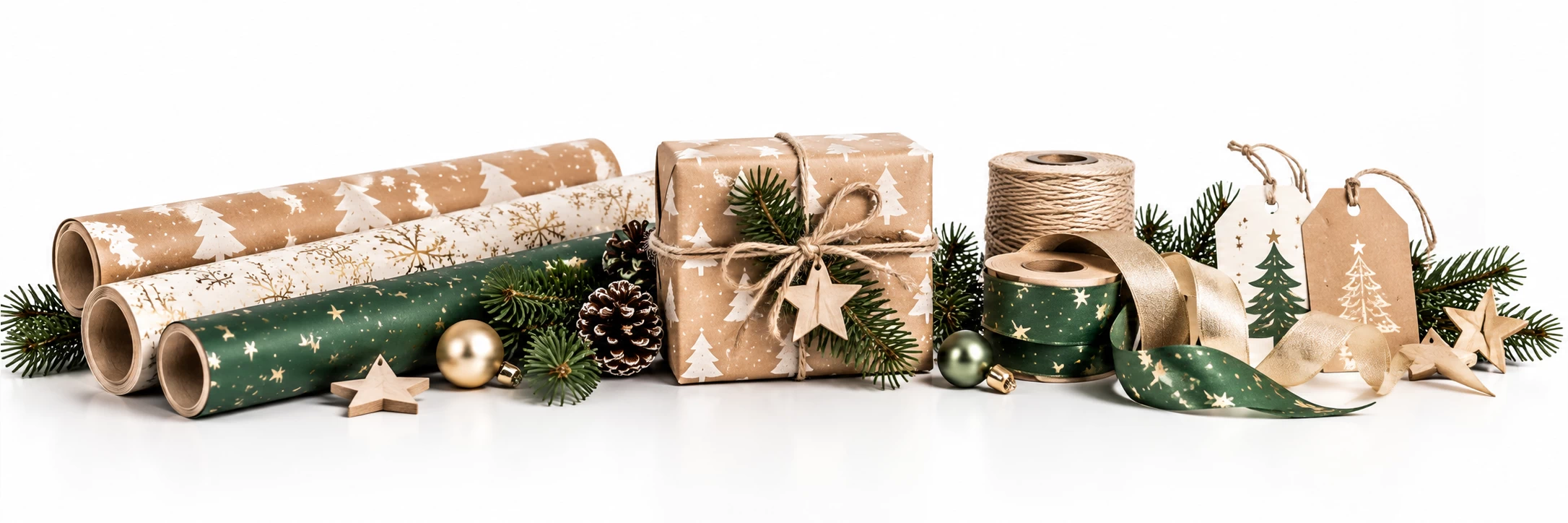 Kerstinpakmaterialen voor het feestelijk inpakken van kerstcadeaus