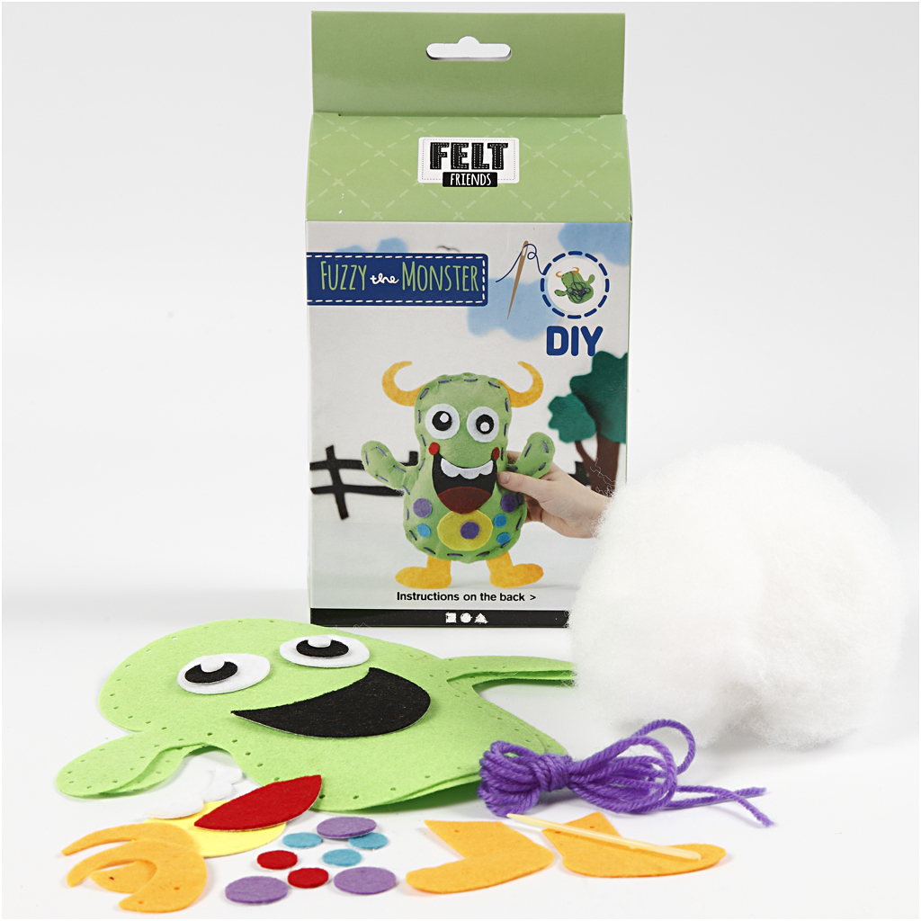 Knutselpakket stoffen vilt figuur monster groen Fuzzy - 1 set