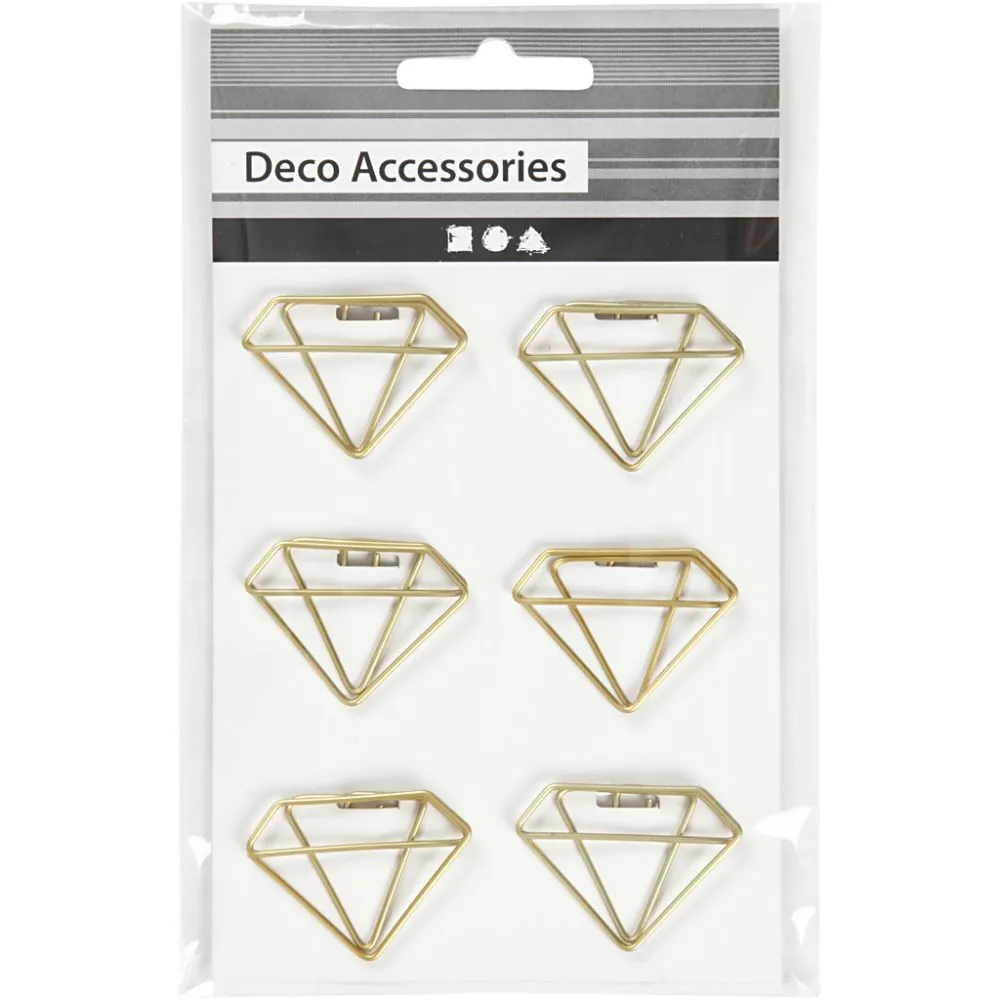 Metalen paperclips diamant goud 25x35mm - 6 stuks