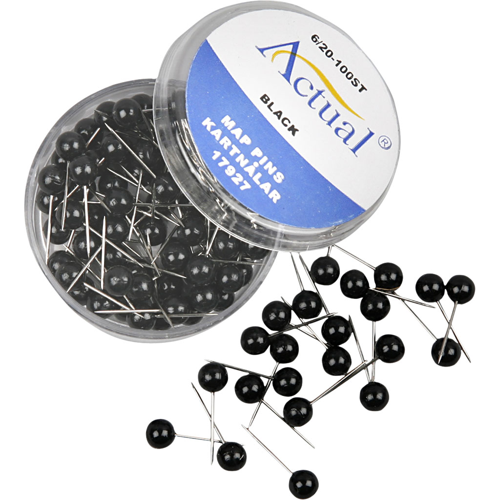 Spelden kaart pinnen zwart l: 17mm - doosje 100 stuks