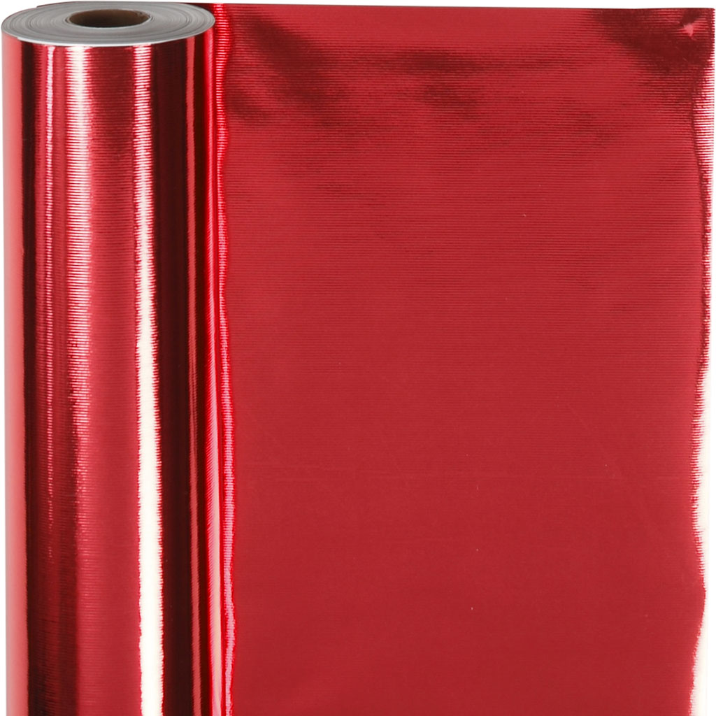 Toonbankrol cadeaupapier rood metallic gestreept 50cm - rol 100 meter