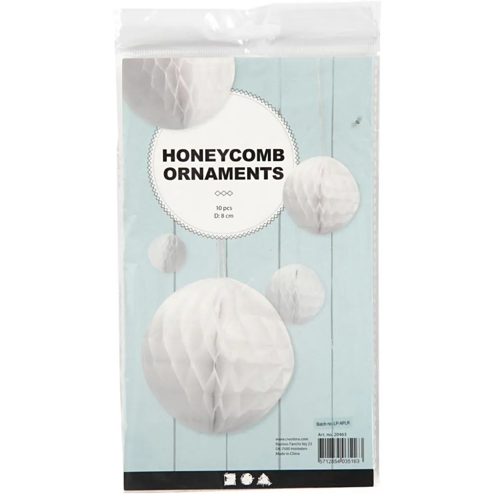 Papieren vouw pompons honeycomb wit 8cm - 10 stuks