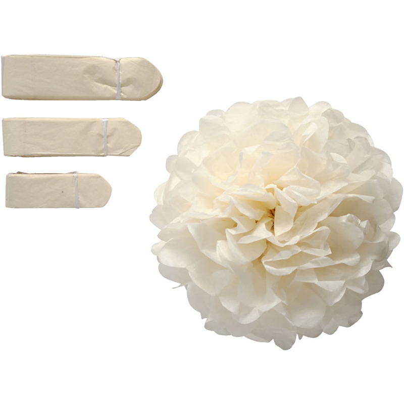 DIY grote tissue pompons off-white 20-24-30cm - 3 stuks