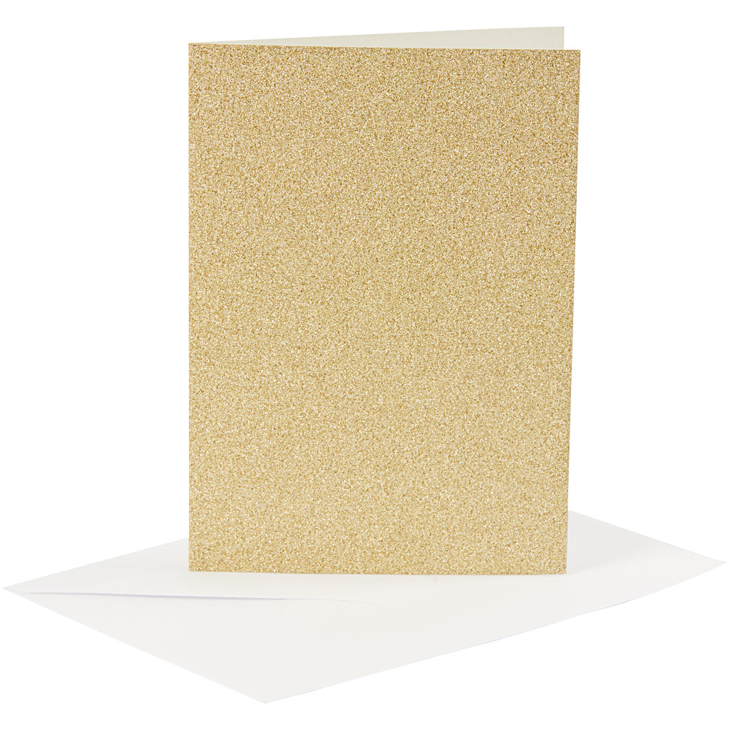 Gouden kaarten glitter met enveloppen 250gr 10,5x15cm 4 sets