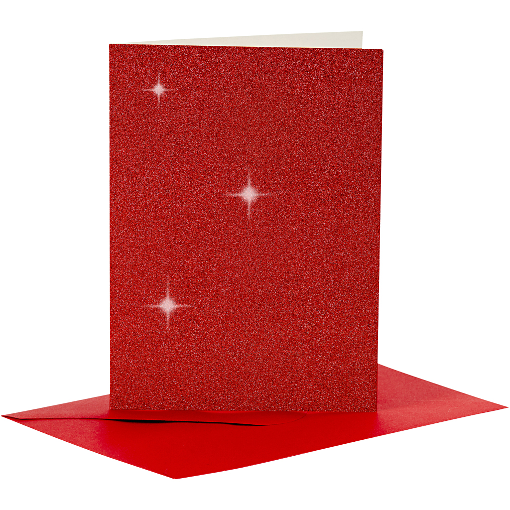 Rode kaarten glitter met enveloppen 250gr 10,5x15cm 4 sets