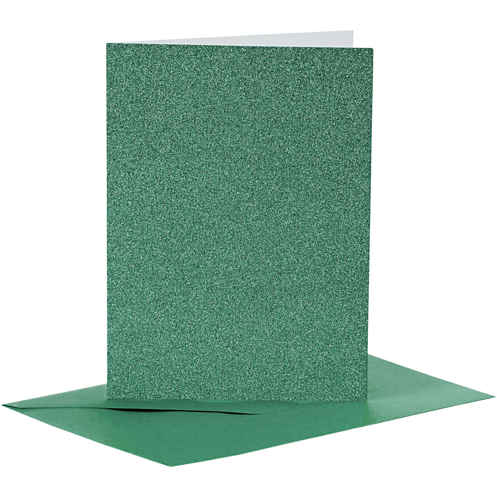 Groene kaarten glitter met enveloppen 250gr 10,5x15cm 4 sets