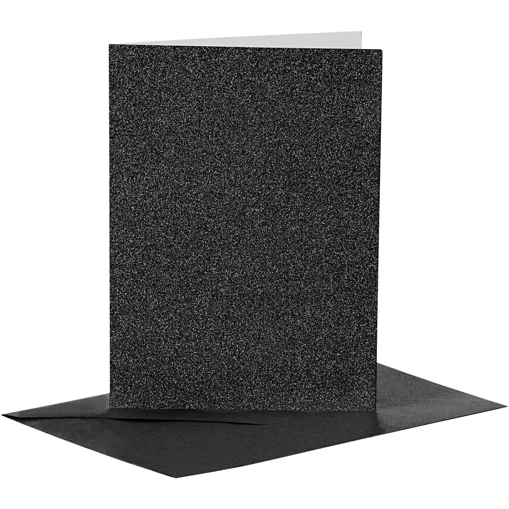 Zwarte kaarten glitter met enveloppen 250gr 10,5x15cm 4 sets