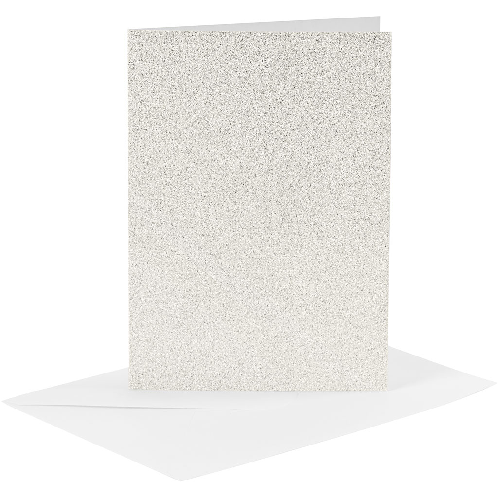 Witte kaarten glitter met enveloppen 250gr 10,5x15cm 4 sets