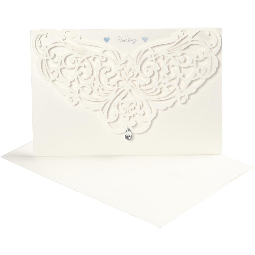 Trouw kaarten bruiloft met enveloppen off-white parelmoer 5 sets