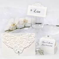 Trouw kaarten bruiloft met enveloppen off-white parelmoer 5 sets