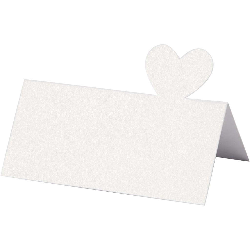 Naam tafel kaartjes hart wit parelmoer 120gr 85x80mm 20 stuks