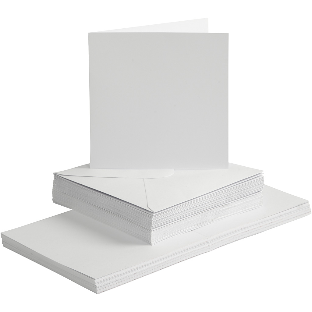 Witte kaarten met enveloppen 240gr 15x15cm 50 sets