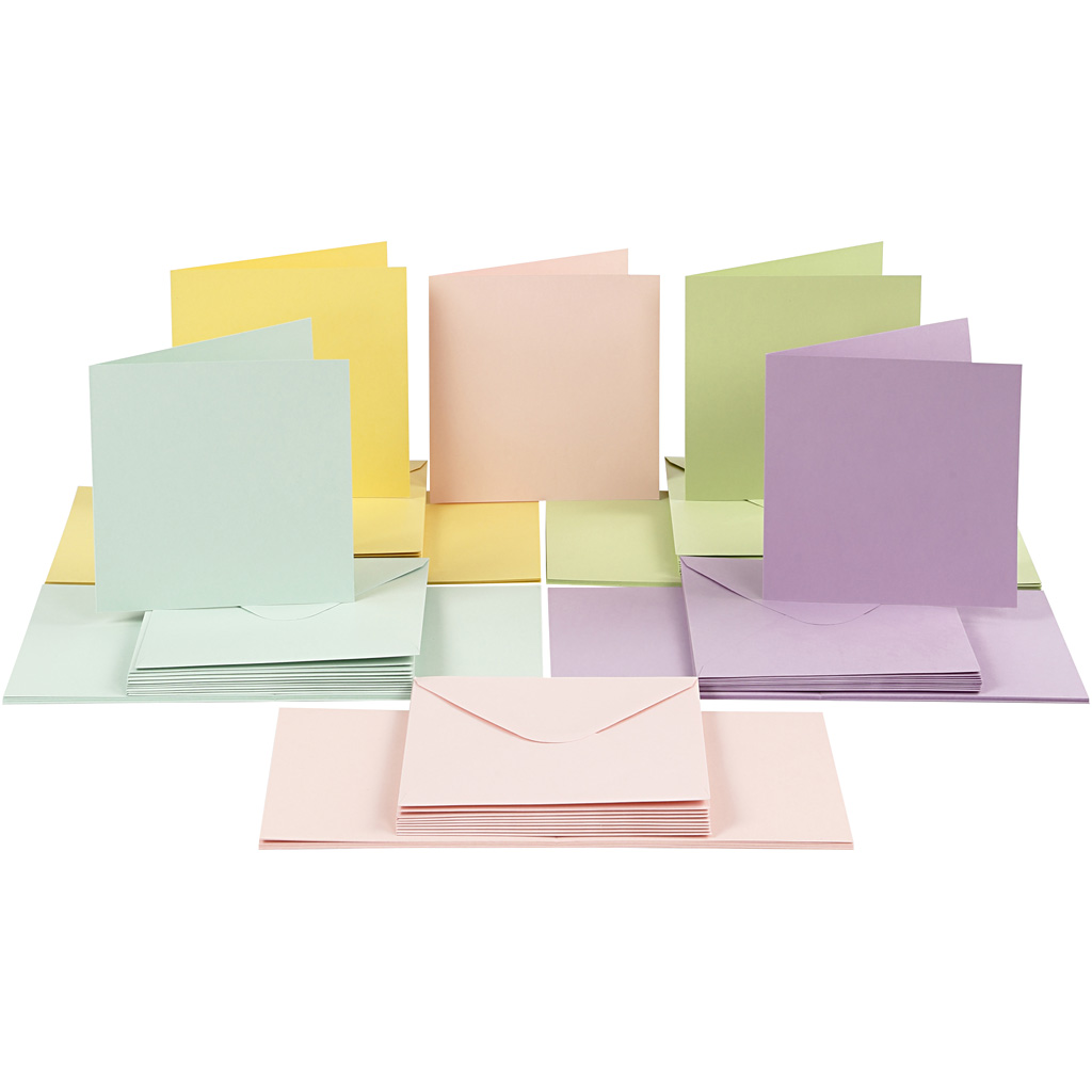 Kaarten met enveloppen pastels 240gr 15x15cm 50 sets
