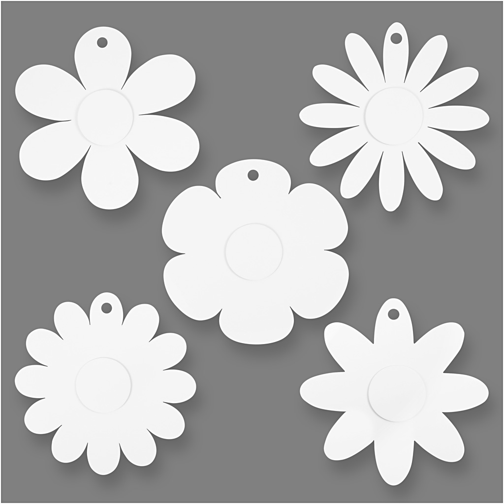 Witte 400gr kartonnen figuren bloemen 20cm - set 15 stuks