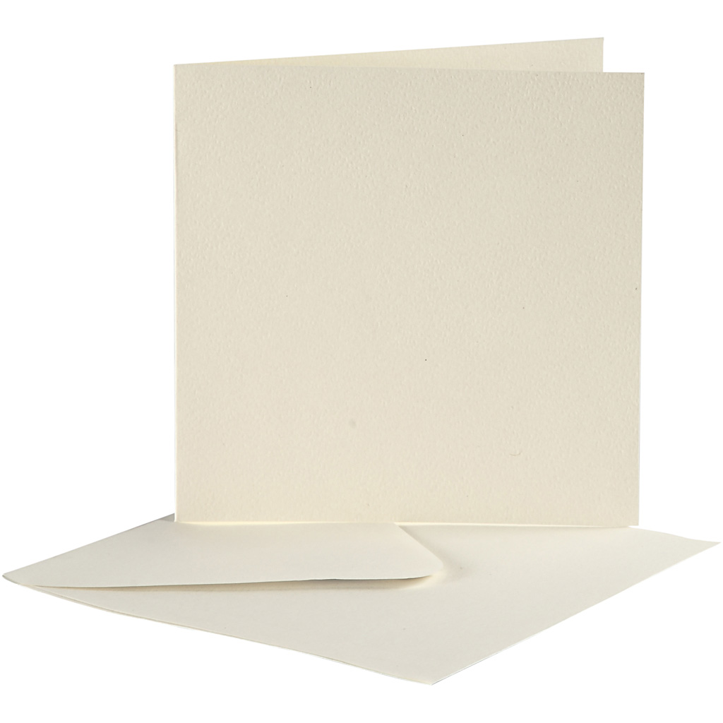 Off-white kaarten hamerslag met enveloppen 220gr 12,5x12,5cm 10 sets
