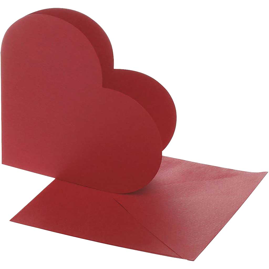 Kaarten hamerslag hart rood met enveloppen 220gr 12,5x12,5cm 10 sets
