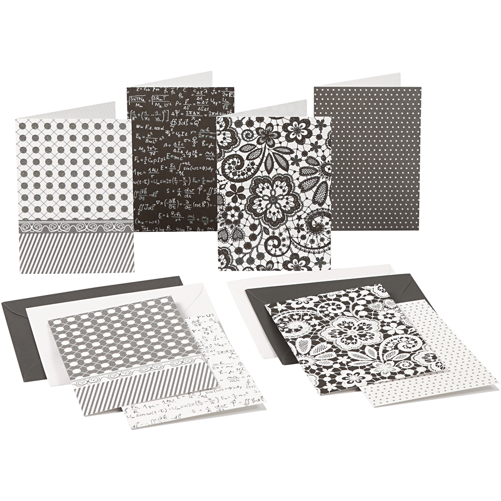 Bedrukte kaarten zwart wit tinten met envelop 220gr 10,5x15cm 16 sets