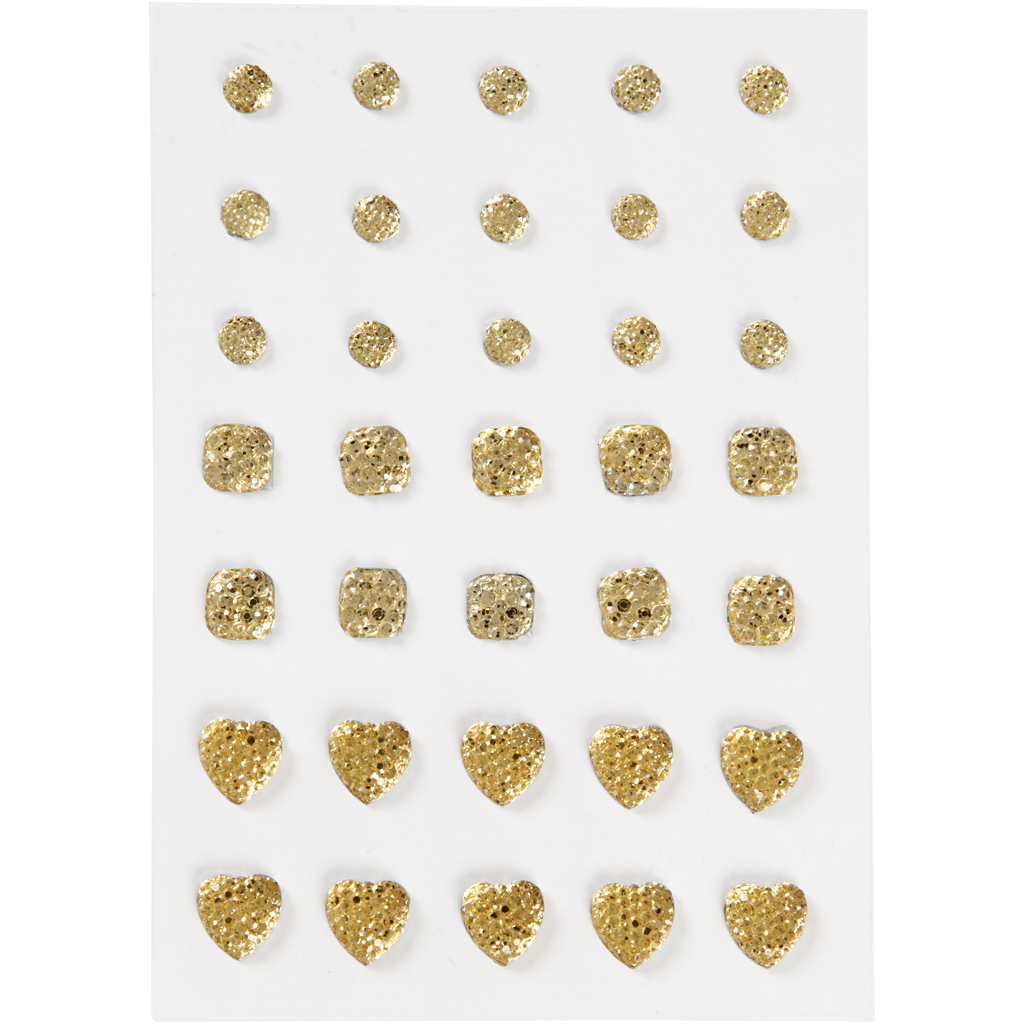 Strasstenen goud 6+8+10 mm rond vierkant hart 35 stuks