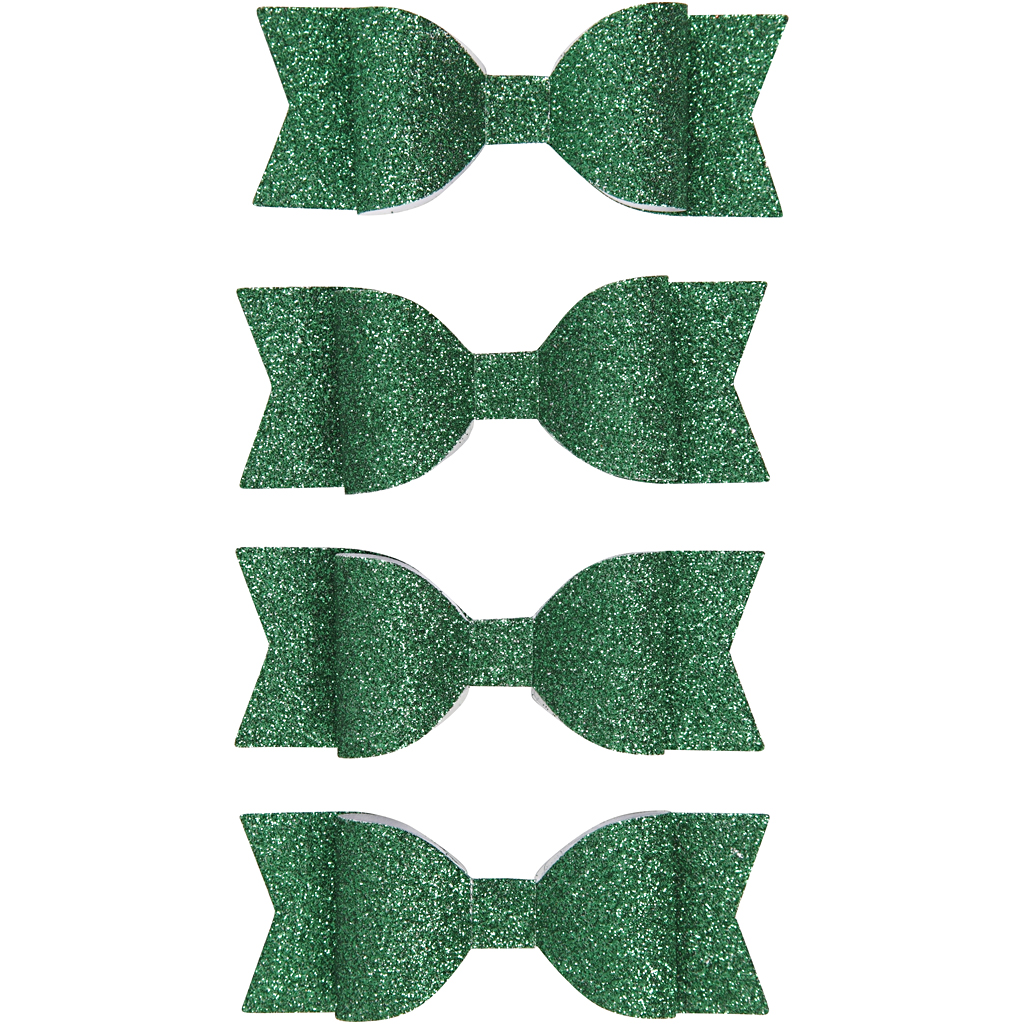Papieren glitter strikken groen met plaklaag 31x85mm 4 stuks