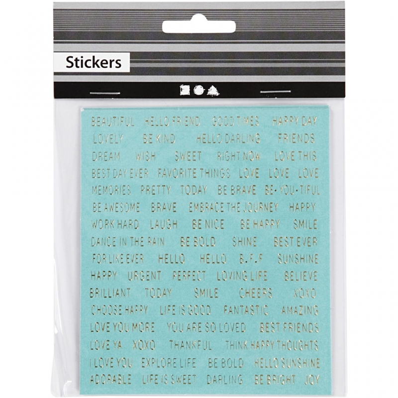 Positieve quotes stickers blauw goud 10x11.5cm - 4 vel