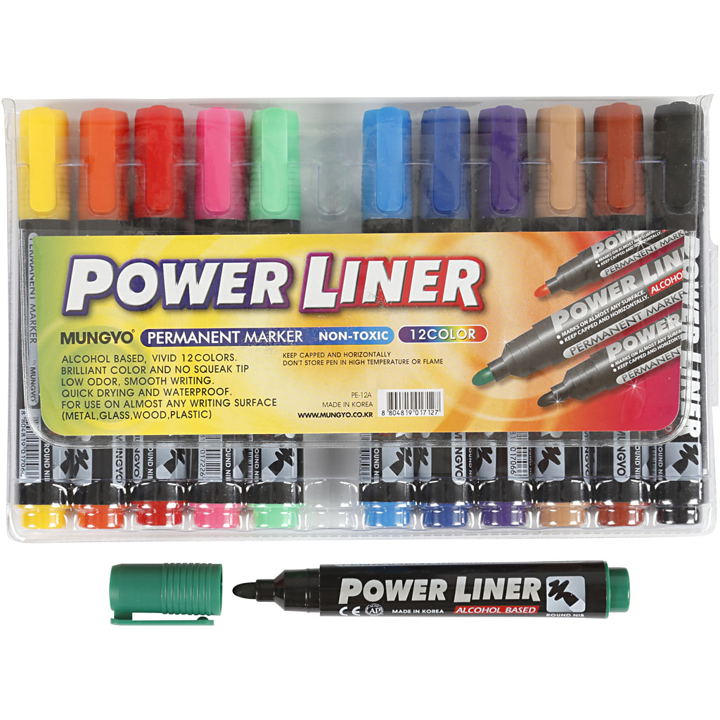 Power Liner stiften permanent kleuren mix 1,5-3mm 12 stuks
