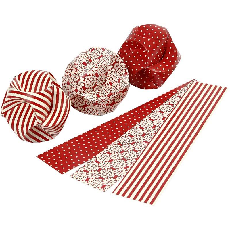 Knutselpakket papieren kerst Click ballen vouwen 5cm rood wit - 9 stuks