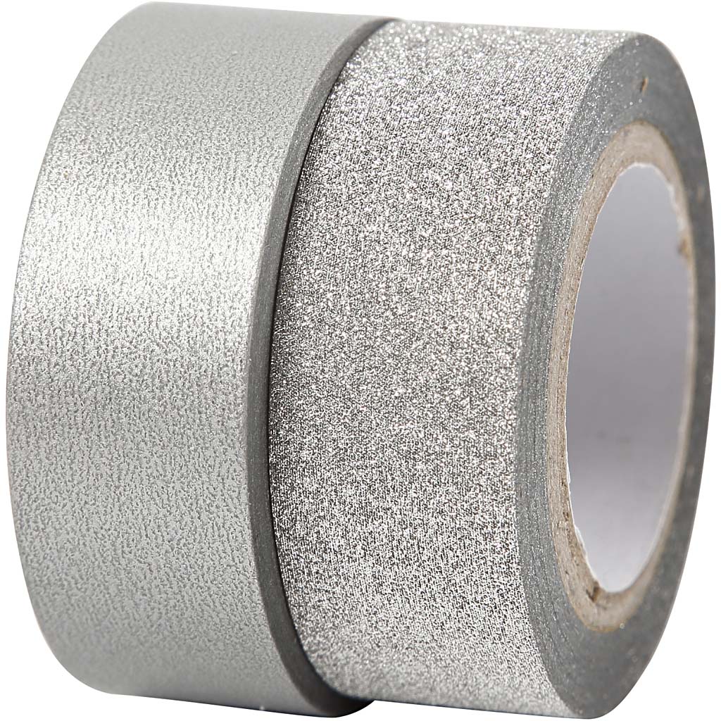 Washi masking glitter tape zilver 15mm 17 meter