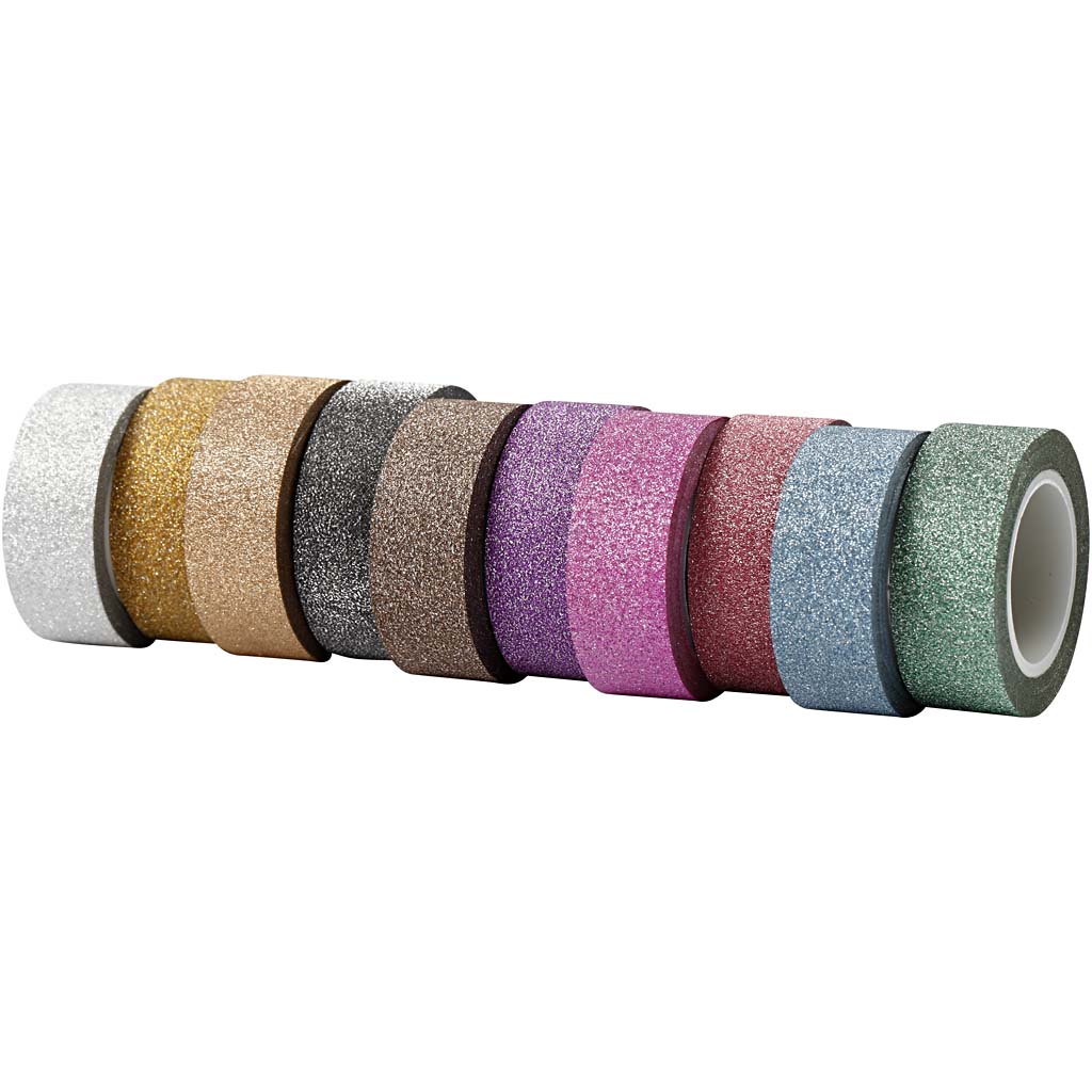 Glitter tape  kleuren mix 15mm 10x6 meter