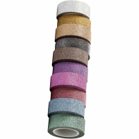 Glitter tape  kleuren mix 15mm 10x6 meter