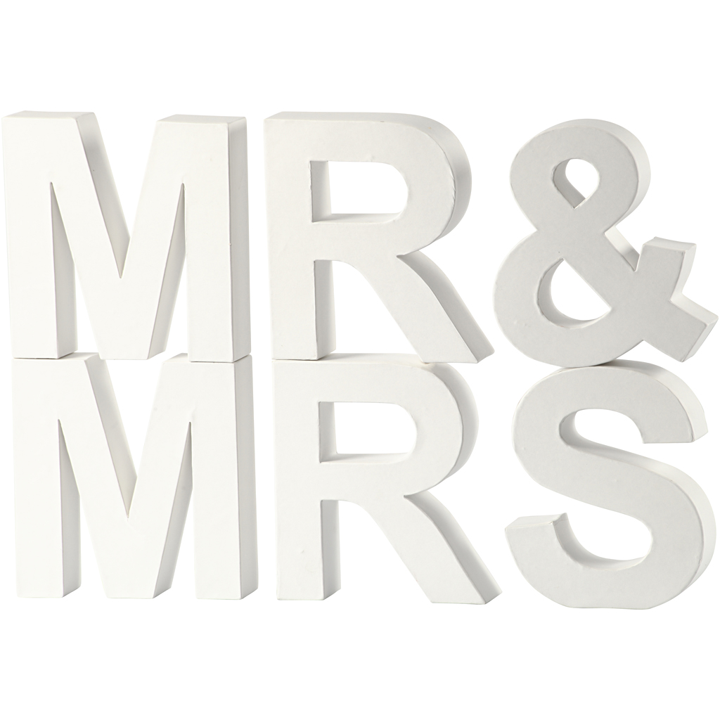 Kartonnen witte letters trouw decoratie Mr & Mrs 17.5cm 4,5cm dik - 1 set