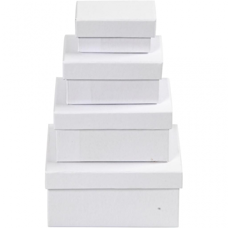 Intensief Zwitsers Vooroordeel Witte kartonnen dozen rechthoek 7,5+9,5+11,5+14cm - set 4 stuks -  creaknutselen.nl