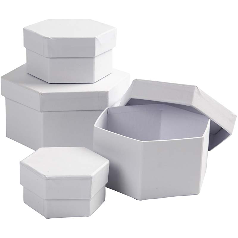 Blank kartonnen dozen wit hexagon 6,5+8+10+12 cm - 4-delige set