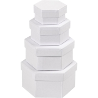 Witte cadeau doosjes hexagon 6,5+8+10+12 cm - 4 stuks