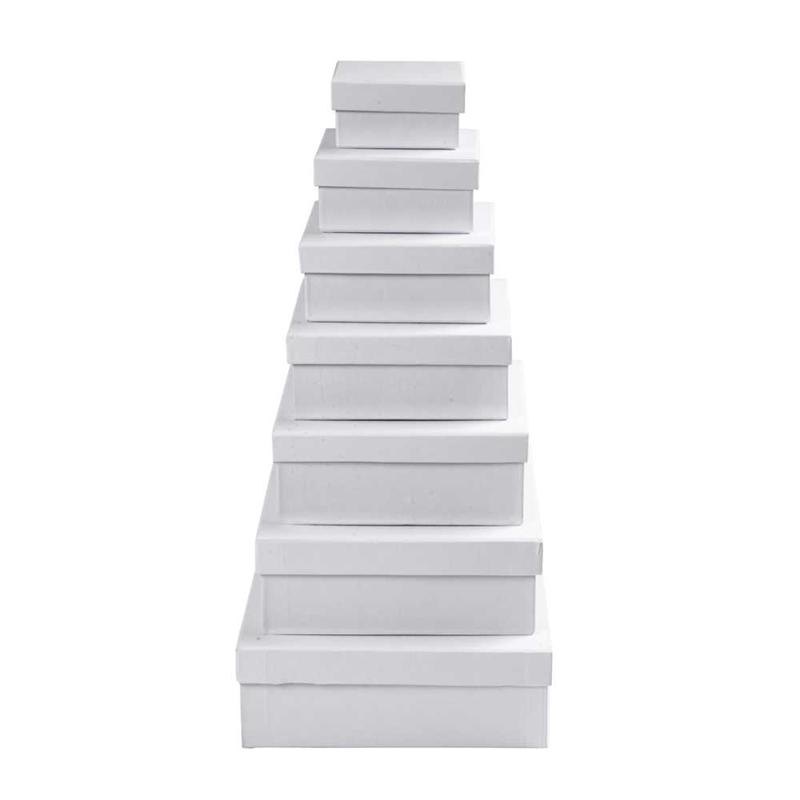 Vierkante kartonnen dozen wit 9 tot 21cm - set 7 stuks