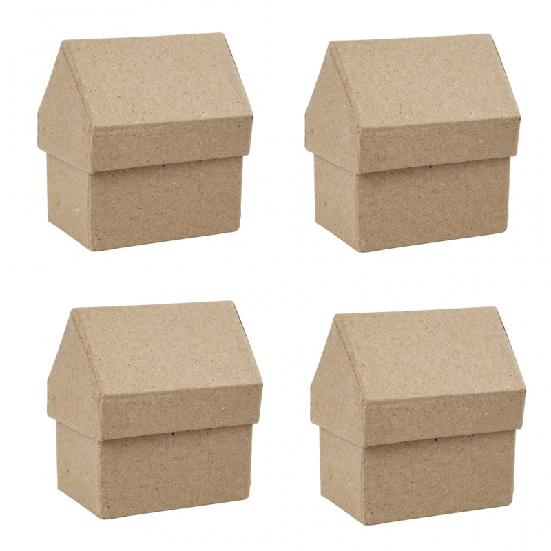 evolutie emmer lont Kartonnen doosjes huisjes 10.5x8.5cm - 4 stuks - creaknutselen.nl