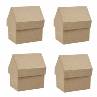 Kartonnen doosjes huisjes 10.5x8.5cm - 4 stuks