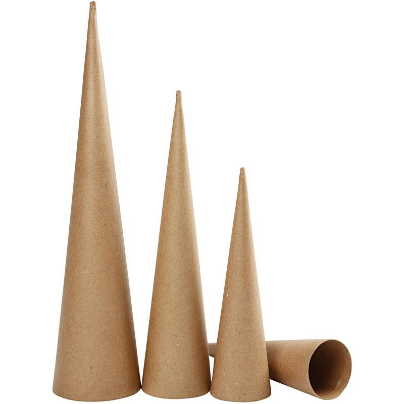 Kartonnen houten hoge kegels 304050 cm set 3 stuks creaknutselen.nl