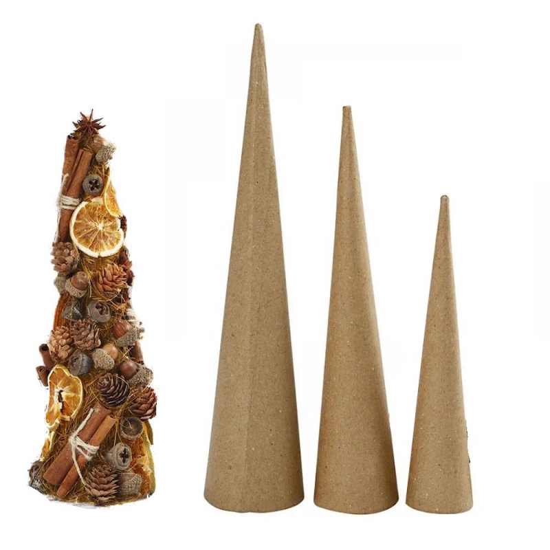 Blanke kartonnen hoge kegels cones 20-25-30cm - 3 stuks