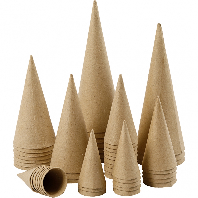 Blanco kartonnen figuren kegels cones 8 tot 20cm - 50 stuks