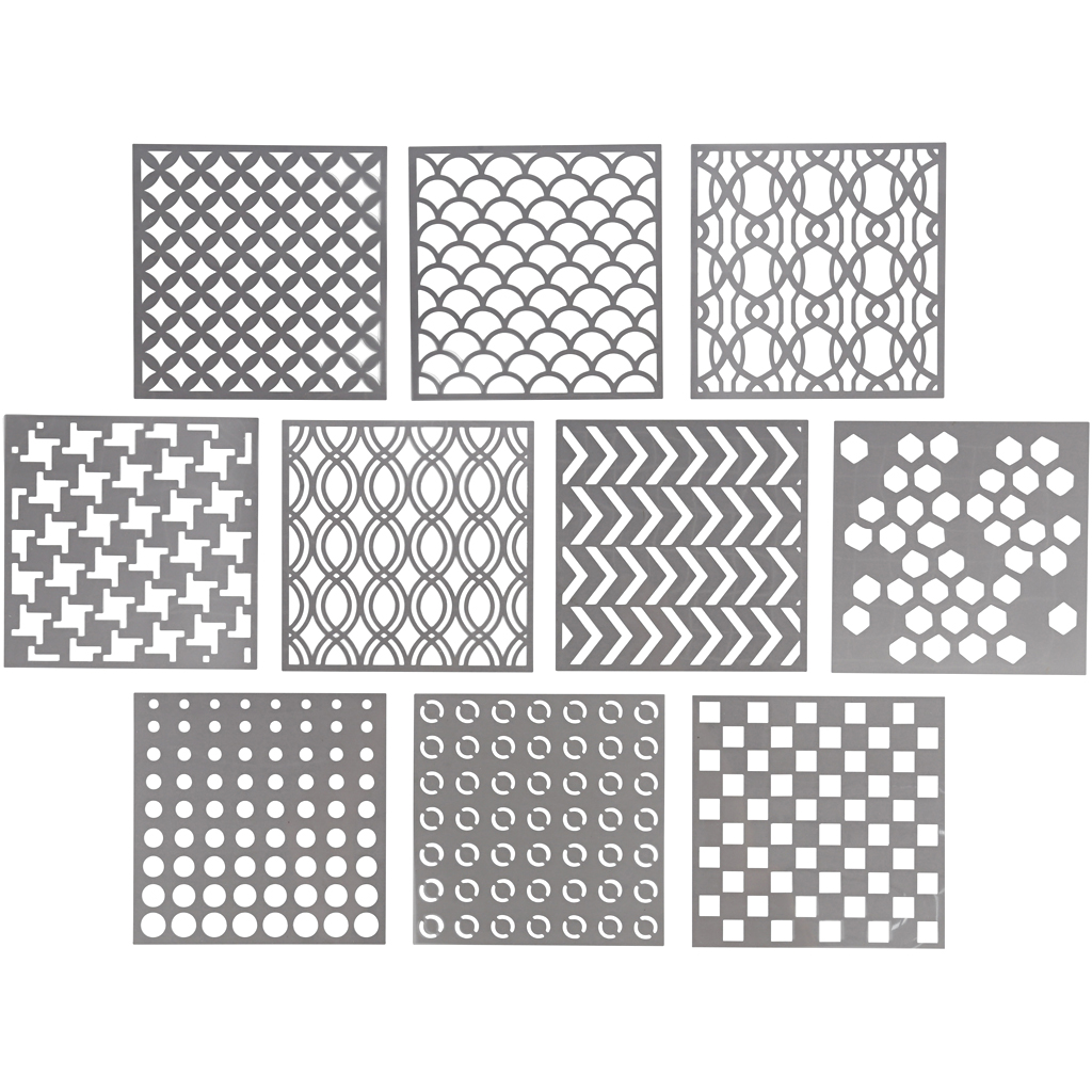 Kunststof flexibele sjablonen achtergronden assorti 15x15cm 10 stuks