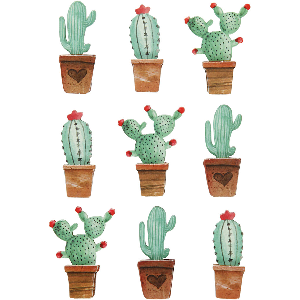 3D stickers botanisch cactussen 15+26mm 9 stuks