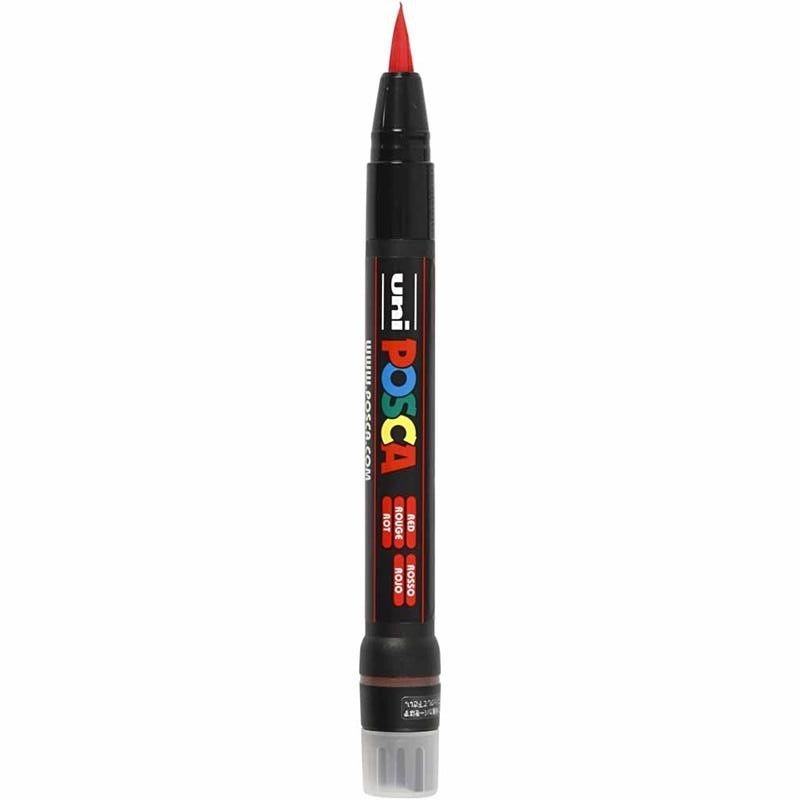 Uni Posca brush penseel stift rood 1-10mm PCF350