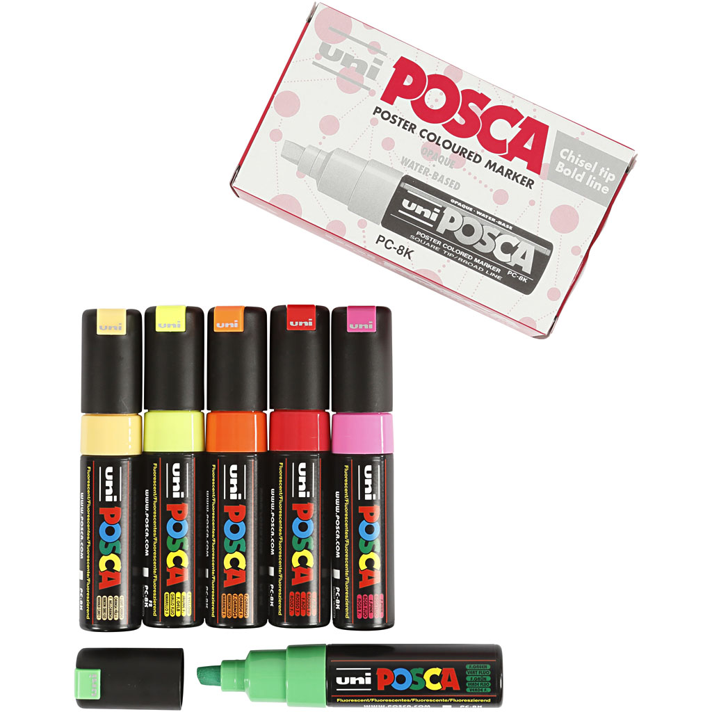 Uni Posca Markers fluor kleuren assorti 8mm 6 stuks