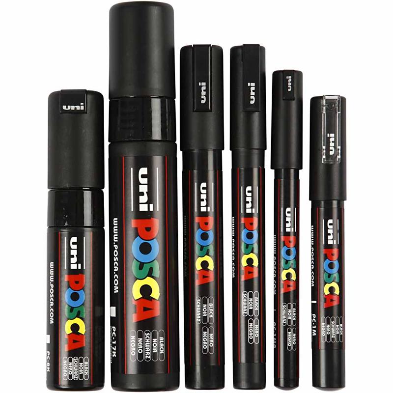 Uni Posca Markers zwart 0,7-15 mm 6 stuks