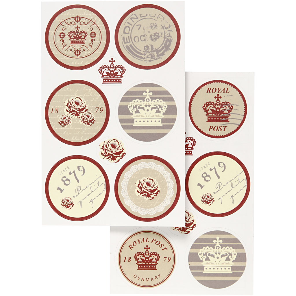 Ronde nostalgische stickers royal airmail teksten 4 velletjes 9x14cm
