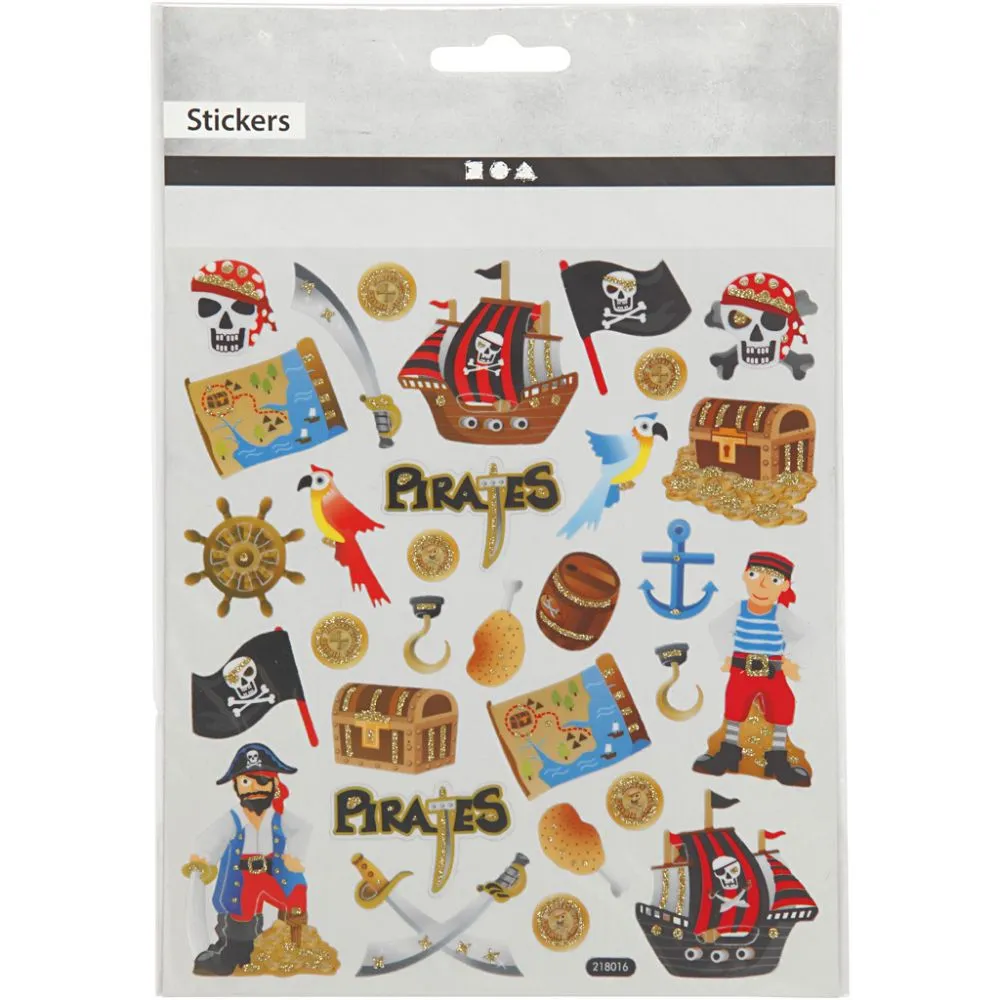 Stickers piraten wereld glitter details 15x16,5cm - 1 vel