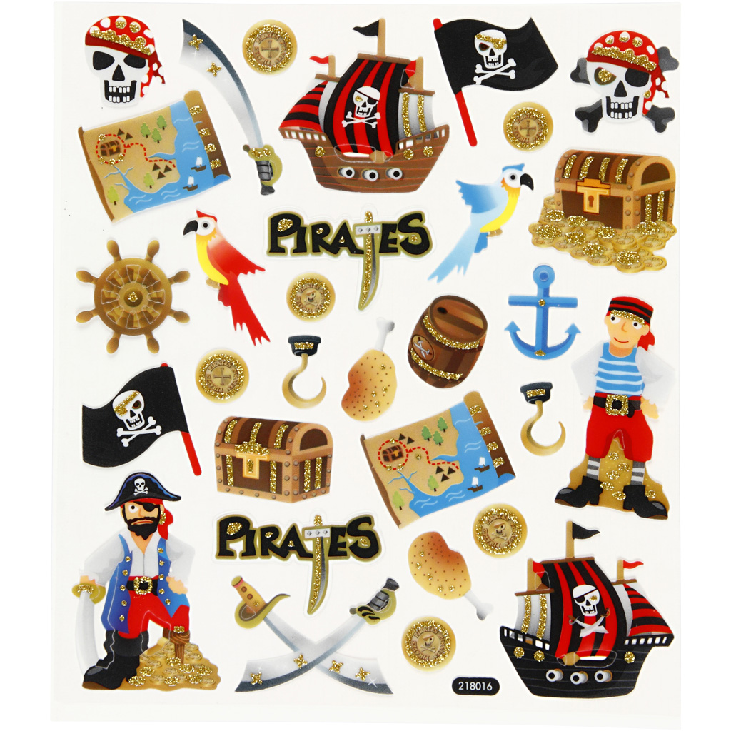 Stickers piraten wereld glitter details 15x16,5cm - 1 vel