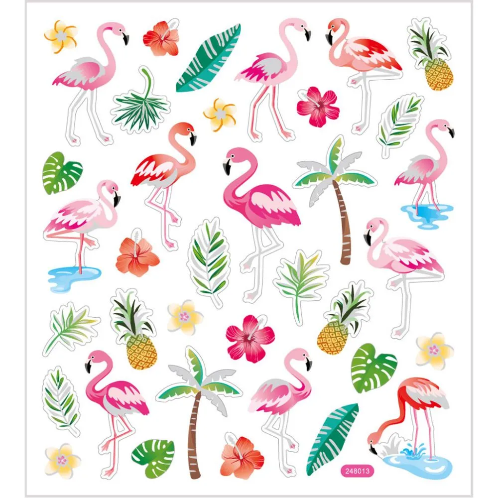 Stickers Flamingo's met glitter 15x16.5cm - 1 vel