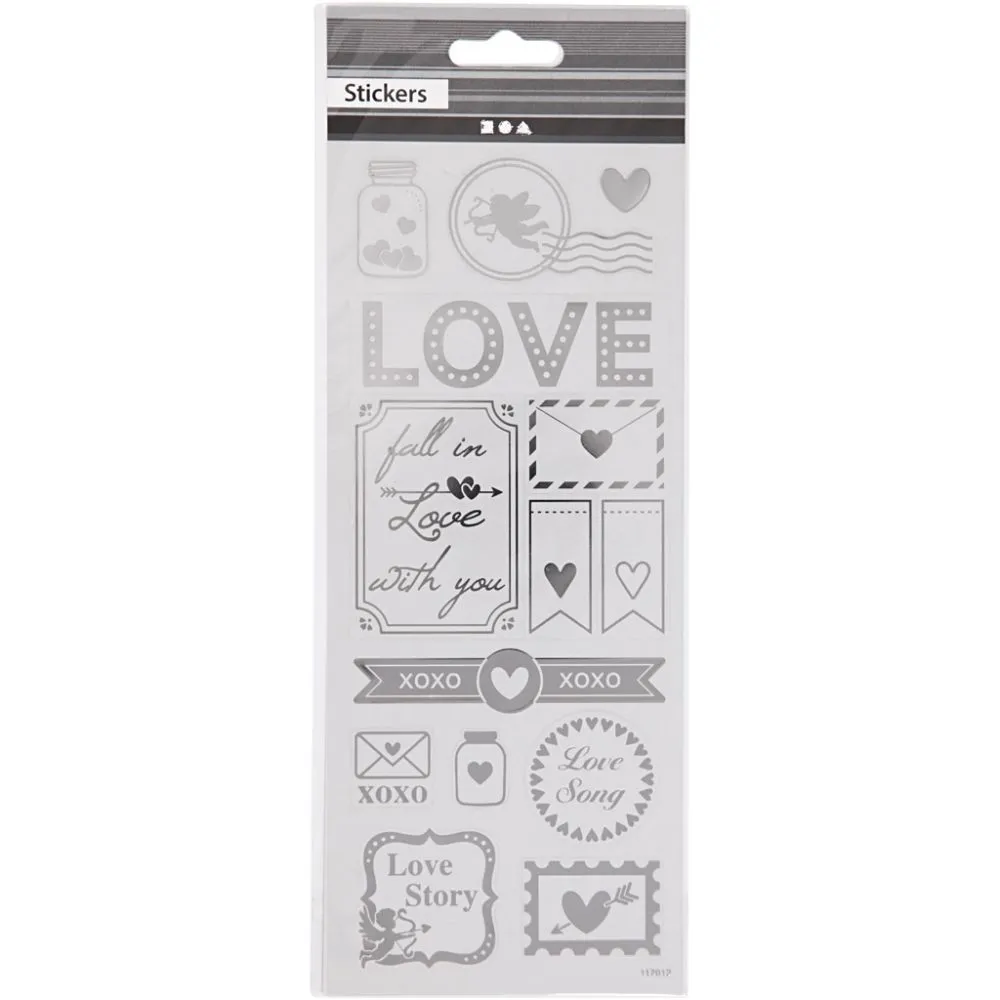 Stickers love liefde zilver folie details 10x24 cm - 1 vel
